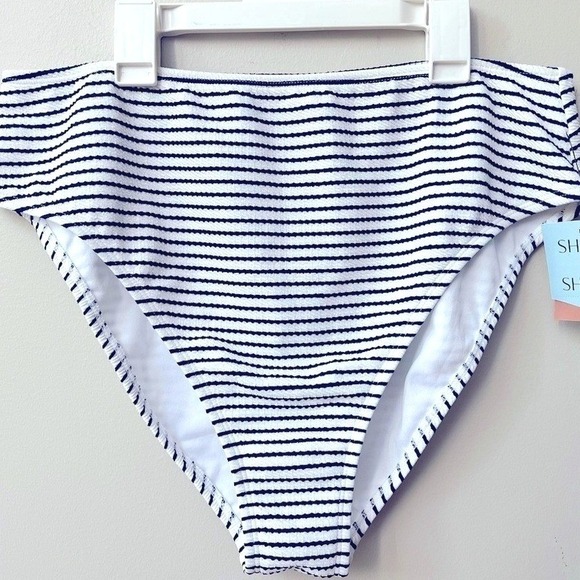 Shade & Shore Other - Shade & Shore High Waist Navy Striped Ribbed Bikini Bottom XL High Leg NWT